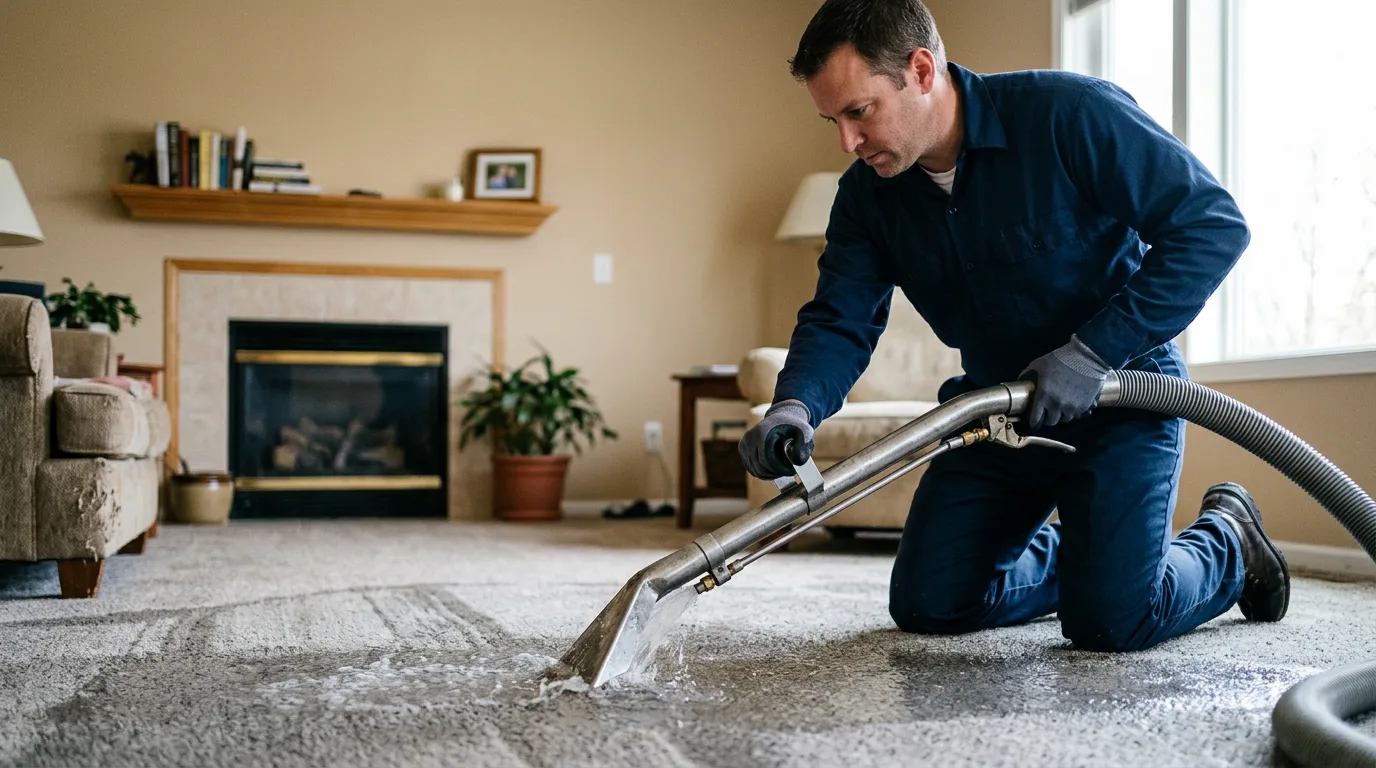 Water damage restoration technician working near Justice, IL